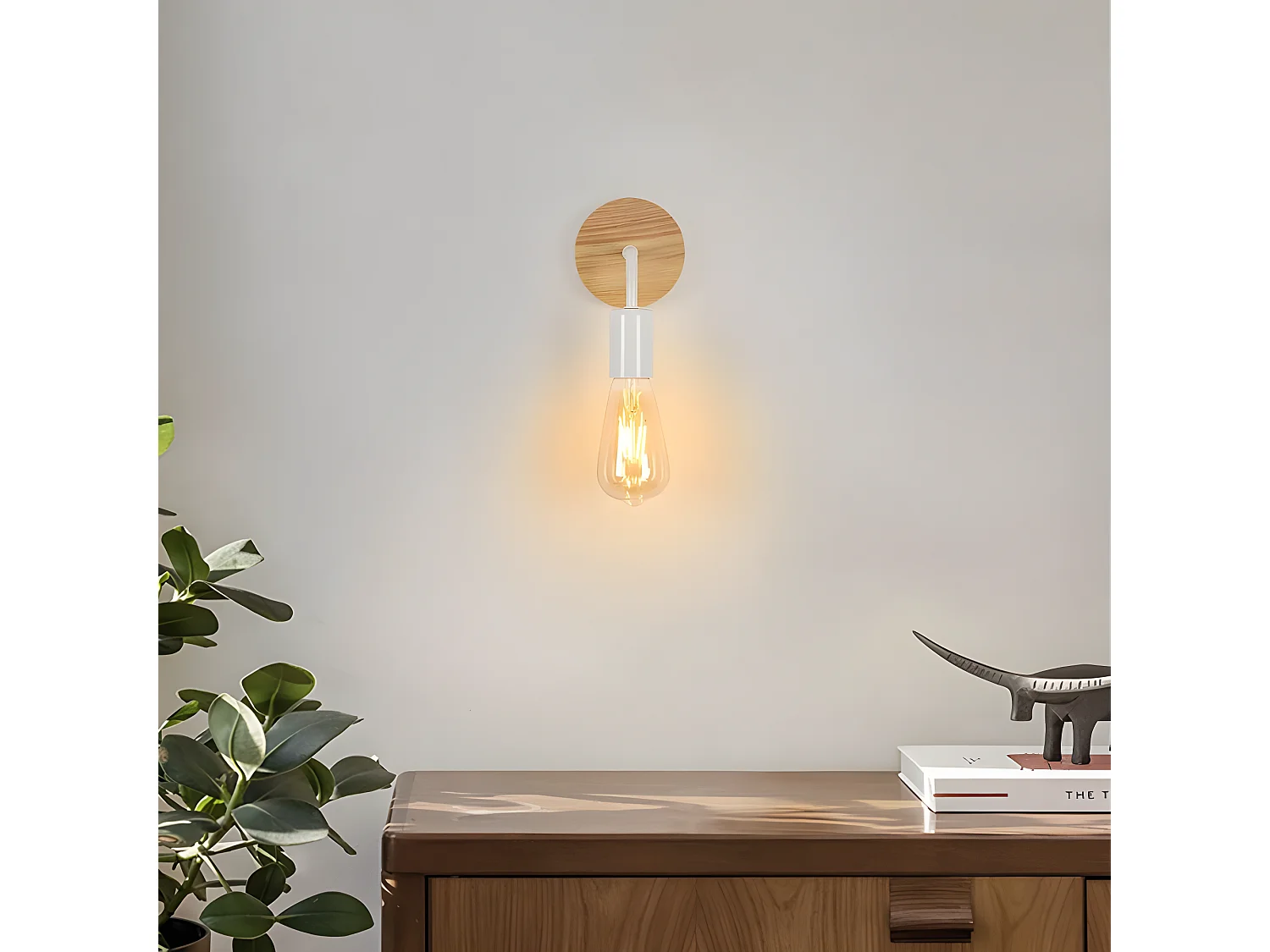 Applique murale intérieur industrielle 2 pcs, blanc, en bois et fer, sans ampoule E27