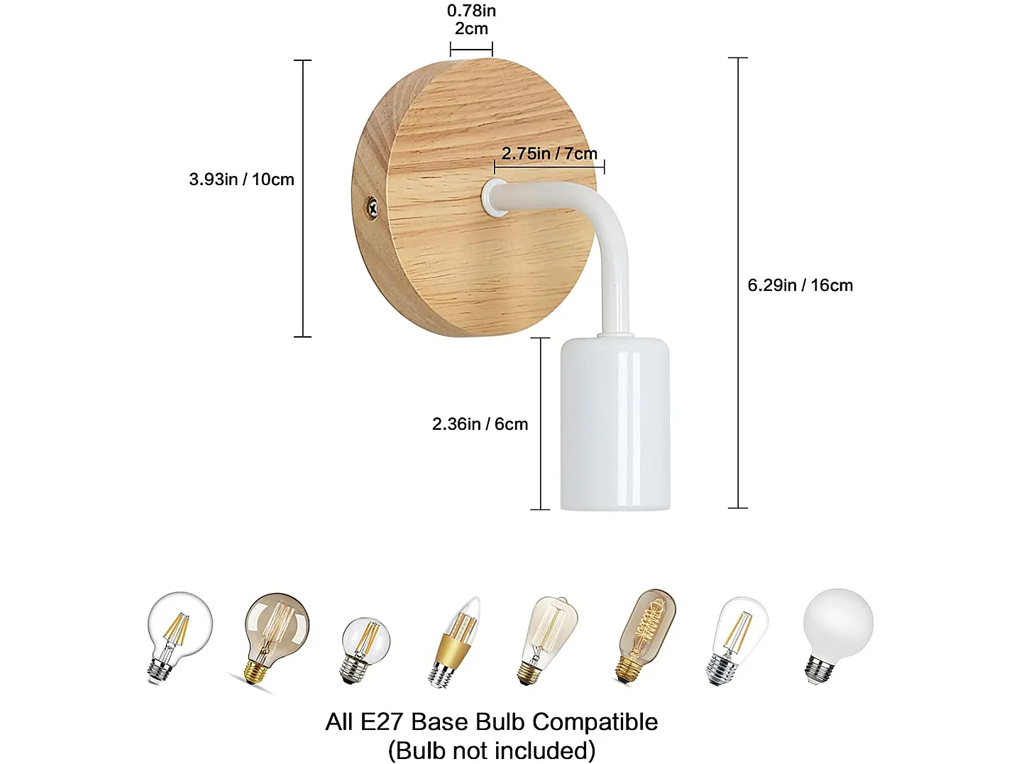 Applique murale intérieur industrielle 2 pcs, blanc, en bois et fer, sans ampoule E27