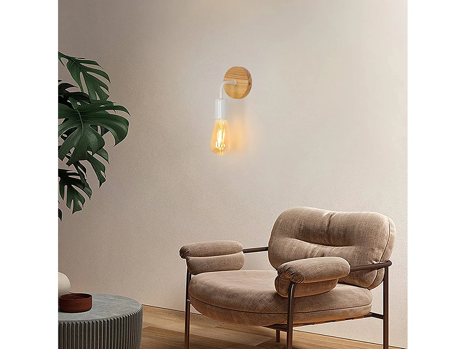 Applique murale intérieur industrielle 2 pcs, blanc, en bois et fer, sans ampoule E27