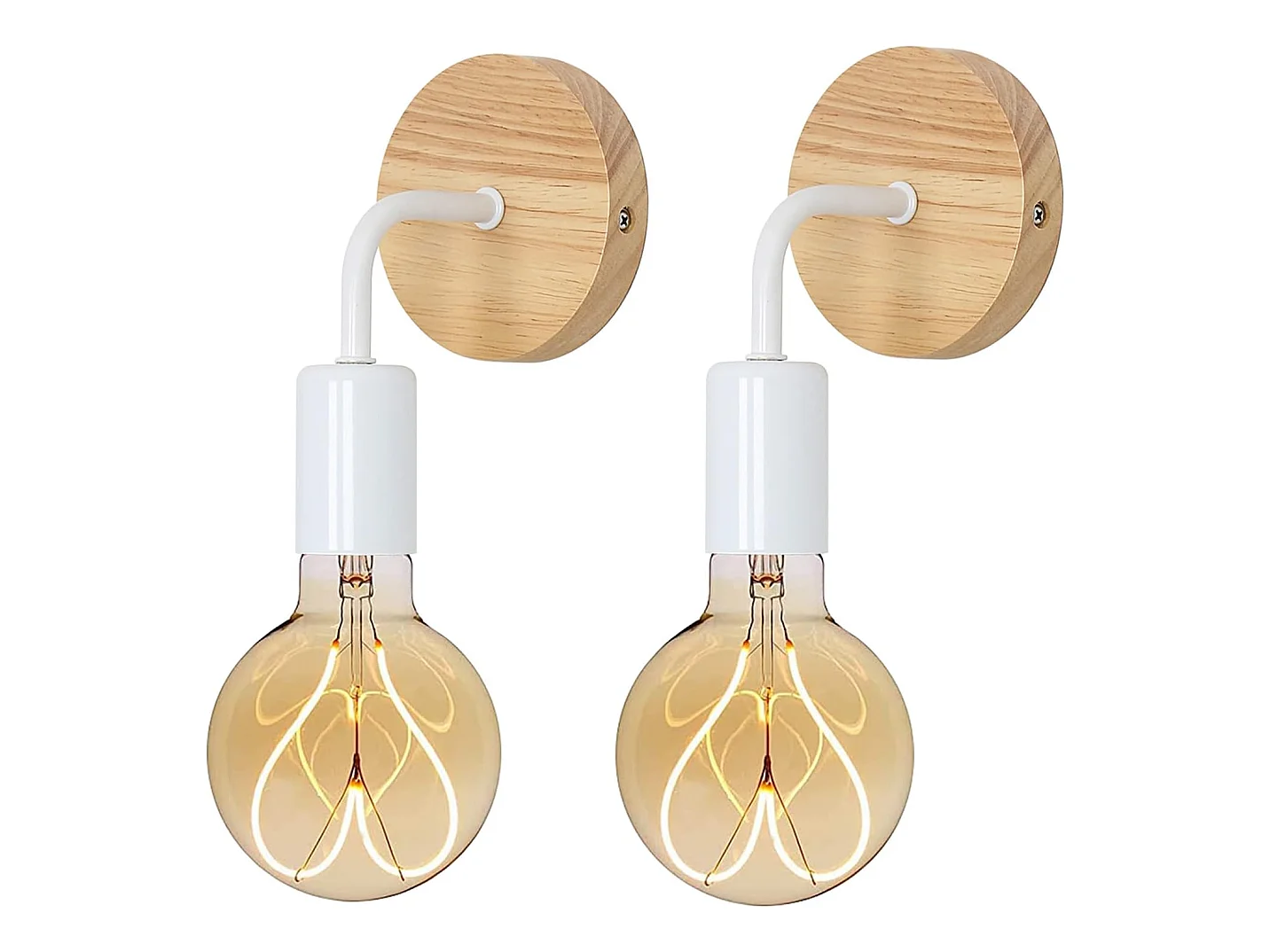 Applique murale intérieur industrielle 2 pcs, blanc, en bois et fer, sans ampoule E27