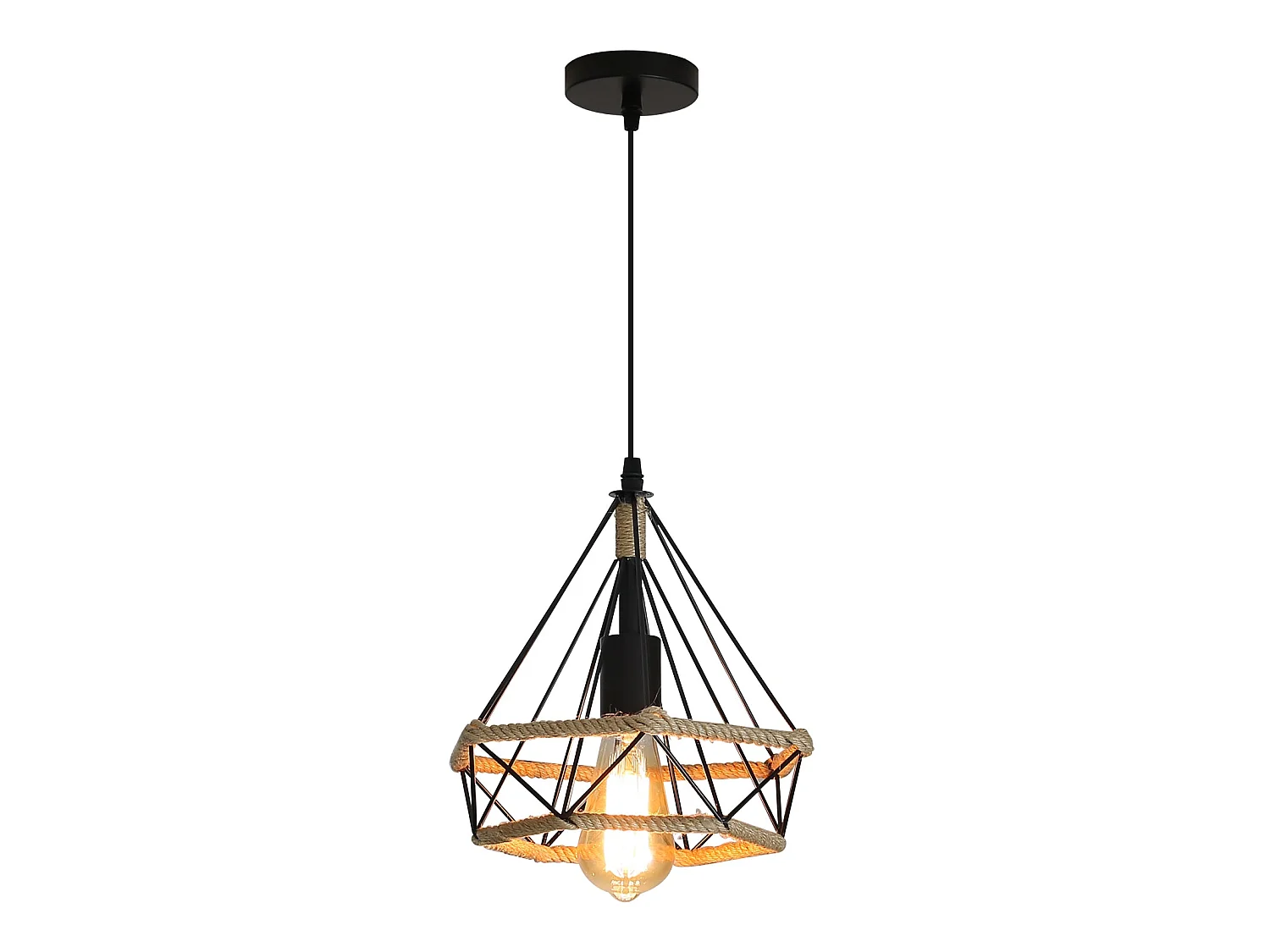 Suspension lustre vintage en diamant- brun - 25*25*130cm - en fer - sans ampoule E27