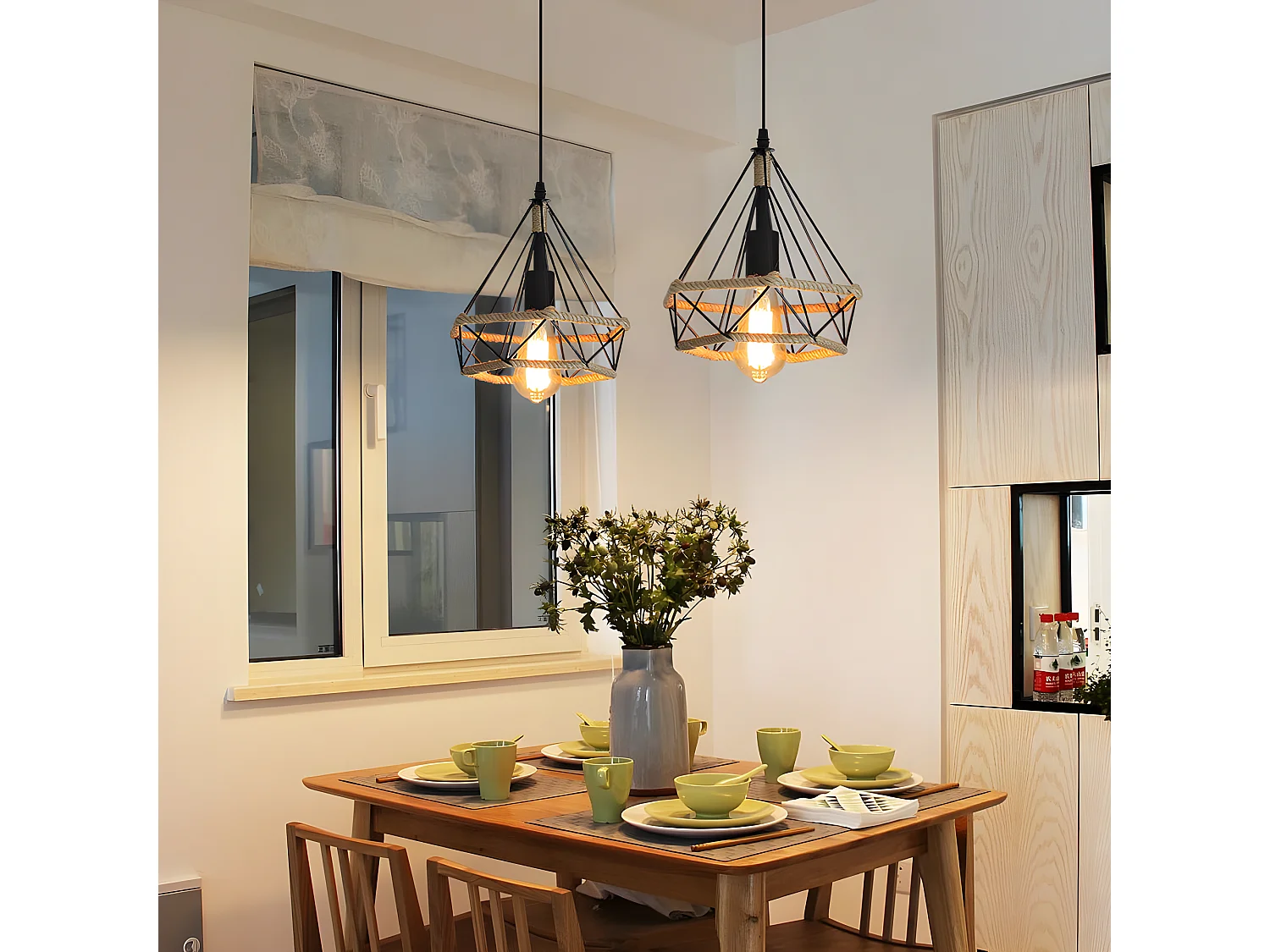 Suspension lustre vintage en diamant- brun - 25*25*130cm - en fer - sans ampoule E27