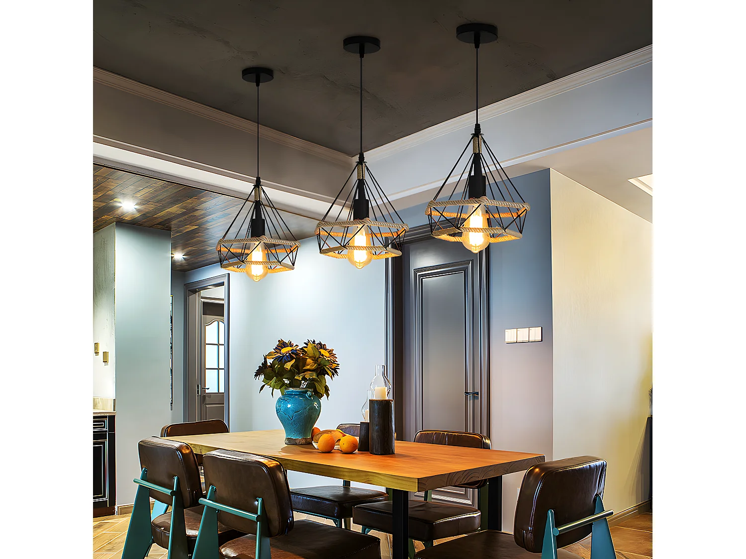 Suspension lustre vintage en diamant- brun - 25*25*130cm - en fer - sans ampoule E27