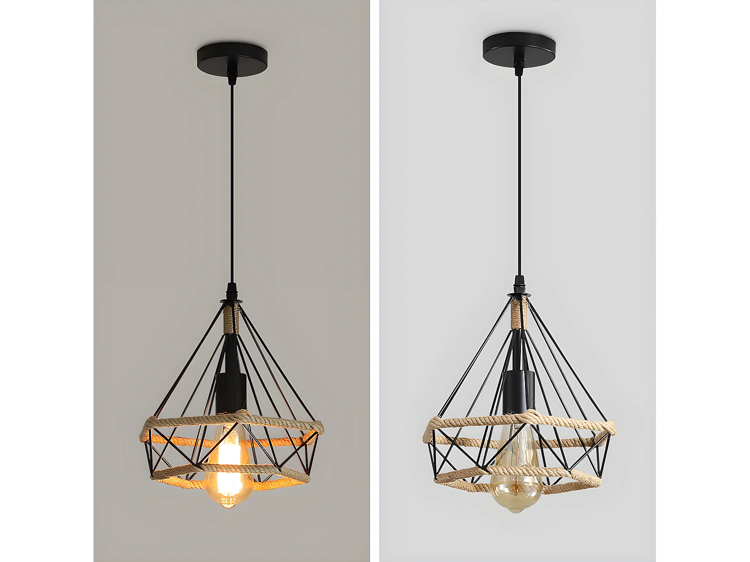 Suspension lustre vintage en diamant- brun - 25*25*130cm - en fer - sans ampoule E27