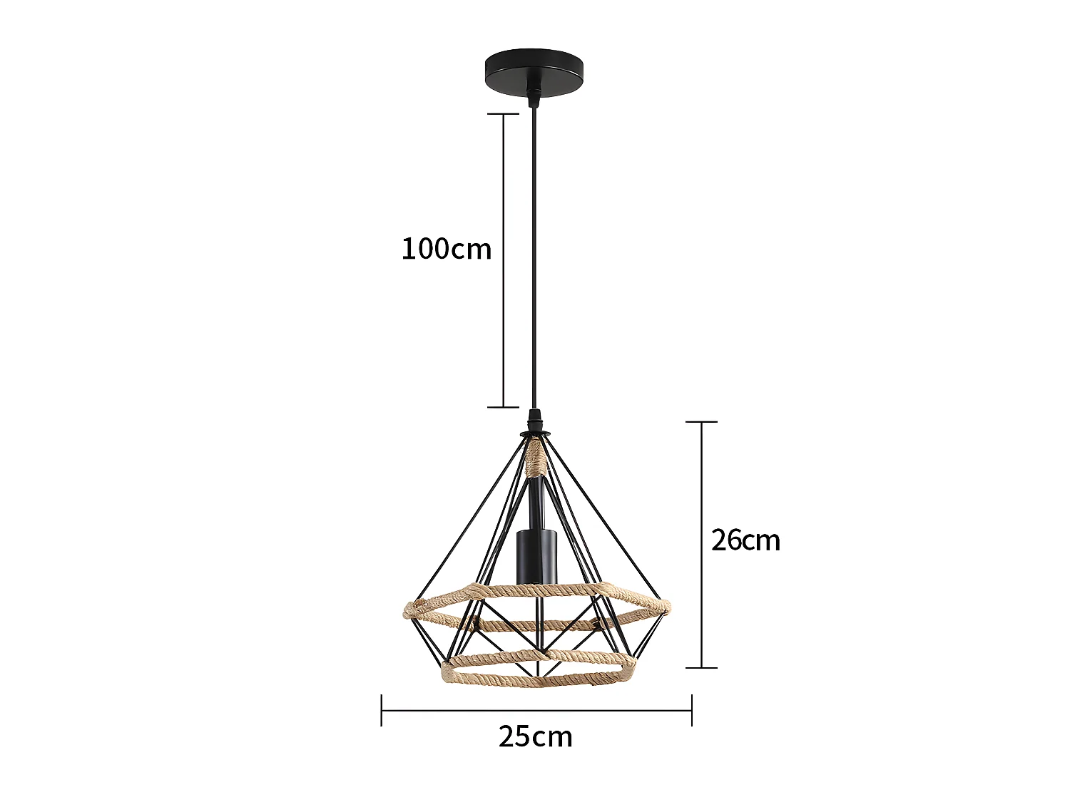 Suspension lustre vintage en diamant- brun - 25*25*130cm - en fer - sans ampoule E27