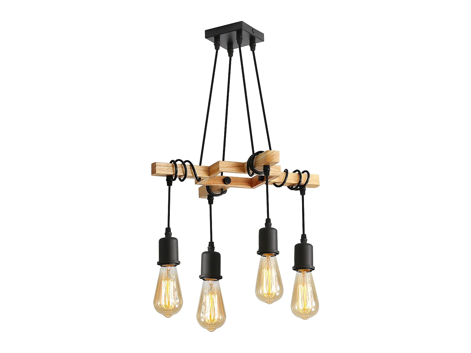 Suspension lustre vintage - brun - 41.5*41.5*115cm - en bois et fer - sans ampoule E27