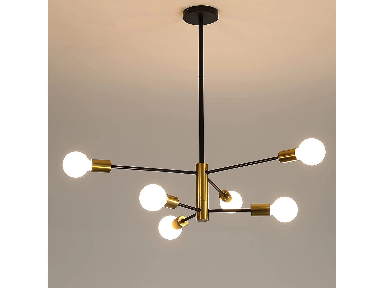 Suspension lustre vintage 6 têtes - noir - 73*73*71 - en fer - sans ampoule E27