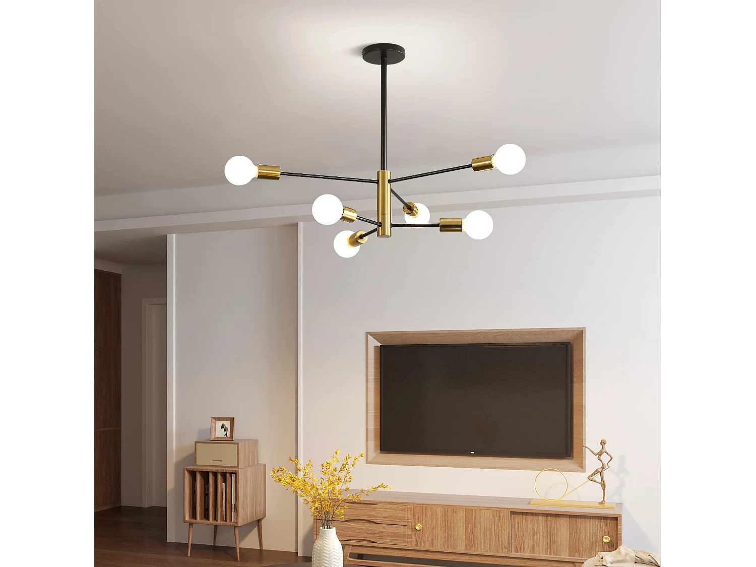Suspension lustre vintage 6 têtes - noir - 73*73*71 - en fer - sans ampoule E27
