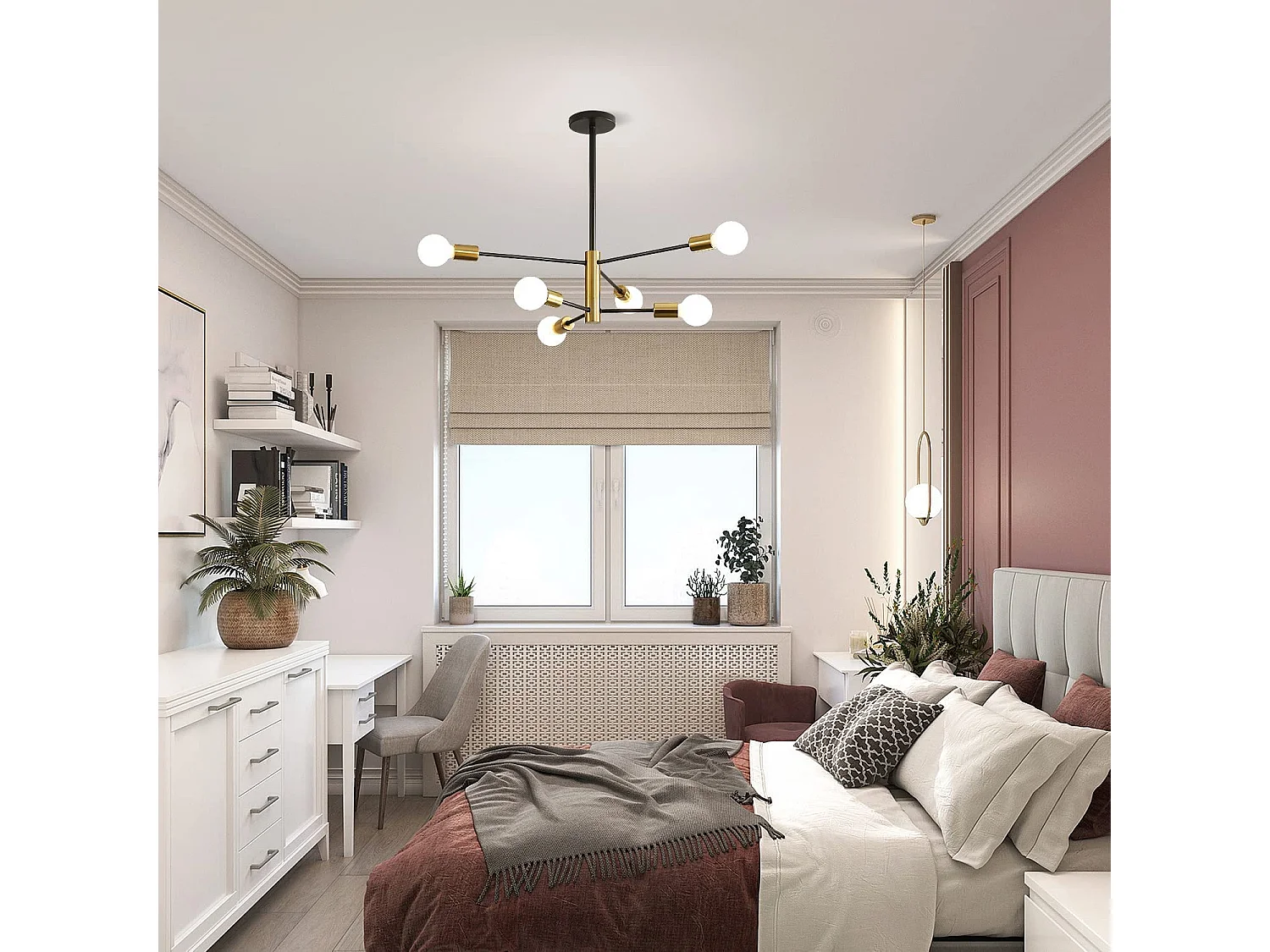 Suspension lustre vintage 6 têtes - noir - 73*73*71 - en fer - sans ampoule E27