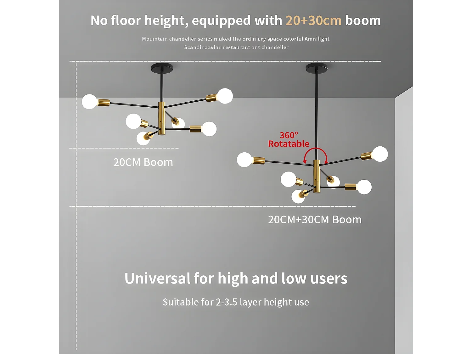 Suspension lustre vintage 6 têtes - noir - 73*73*71 - en fer - sans ampoule E27