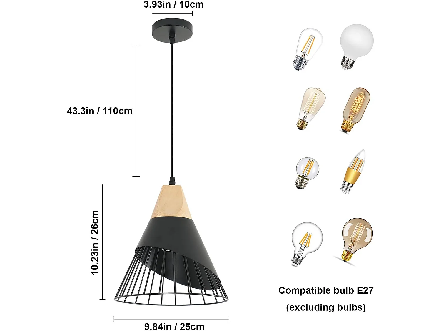 Lámpara colgante de araña vintage - negro - 25 * 25 * 30 cm - madera y hierro - sin bombilla