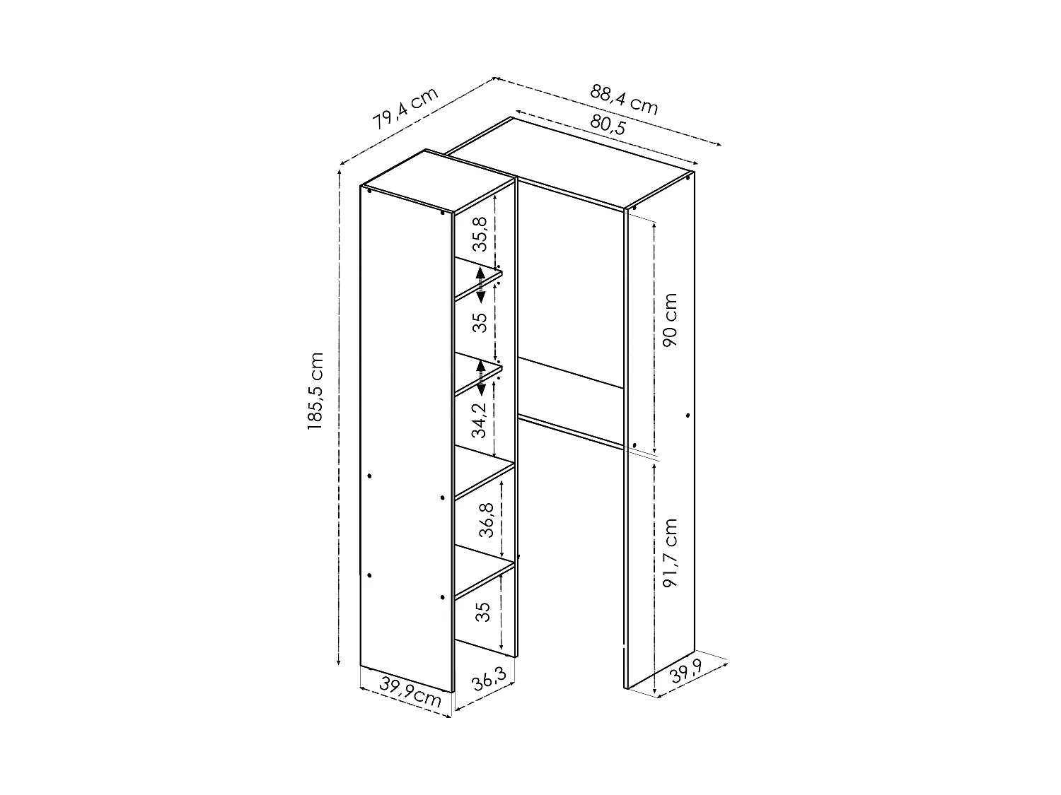 Eckschrank - L 79 cm - Weiß - FERDINAND