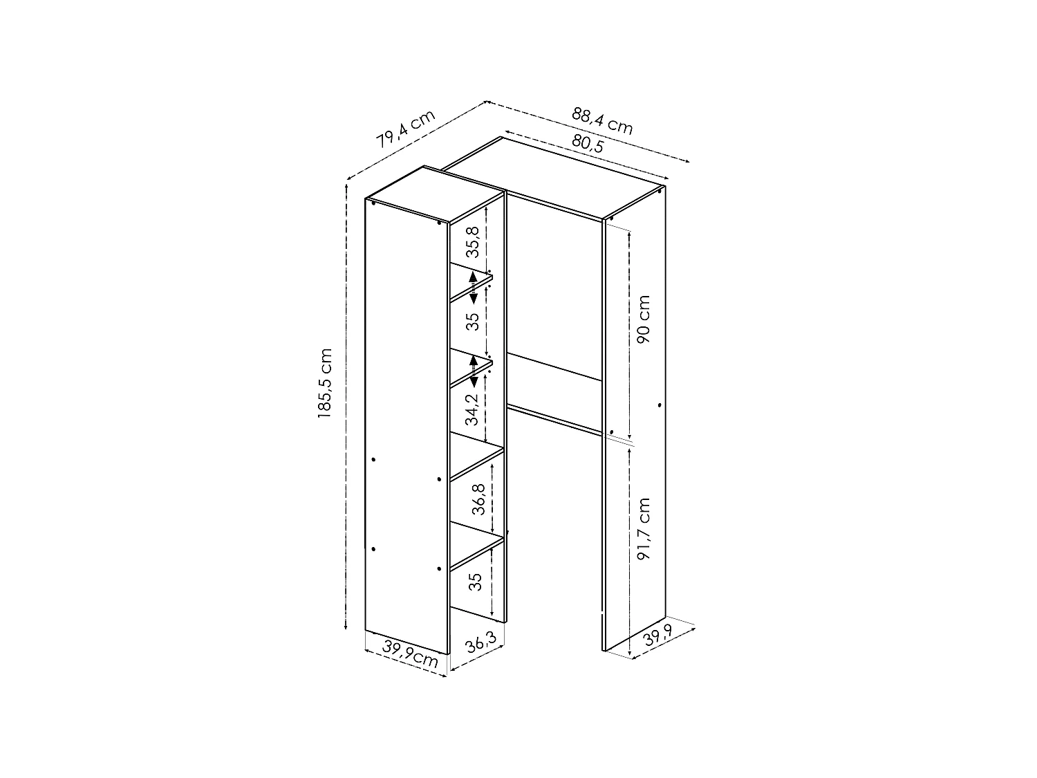 Garderoba narożna - szer. 79 cm - Biały - FERDINAND