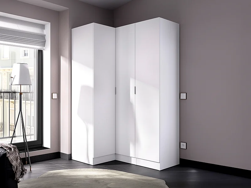 Armoire d'angle 3 portes - L132 cm - Blanc - LISTOWEL