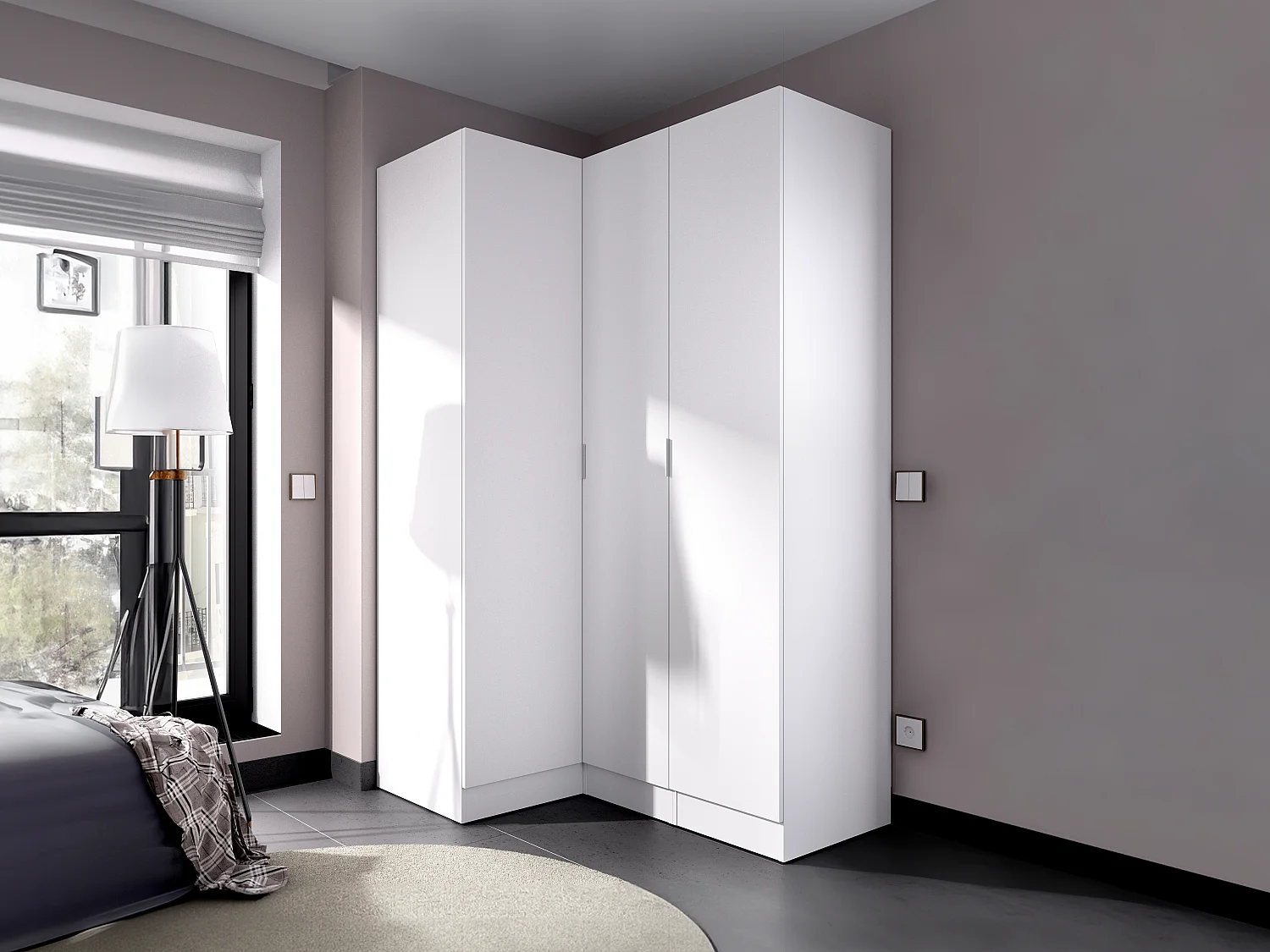 Armoire d'angle 3 portes - L132 cm - Blanc - LISTOWEL