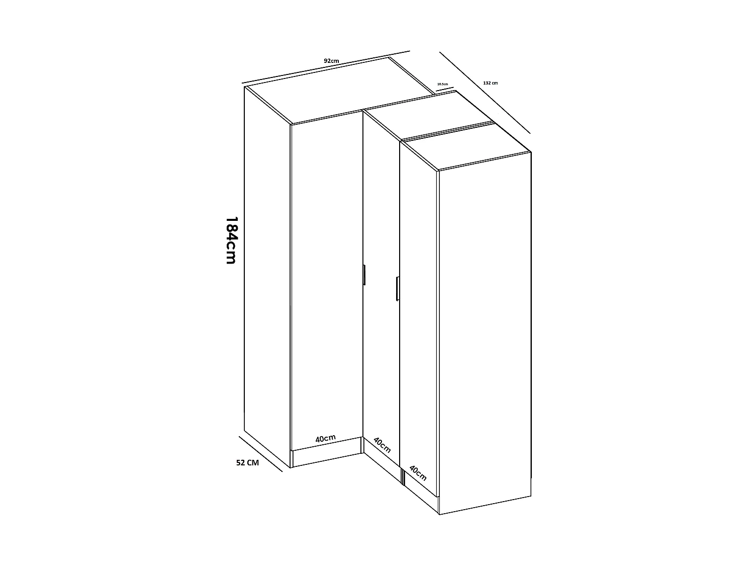 Armoire d'angle 3 portes - L132 cm - Blanc - LISTOWEL