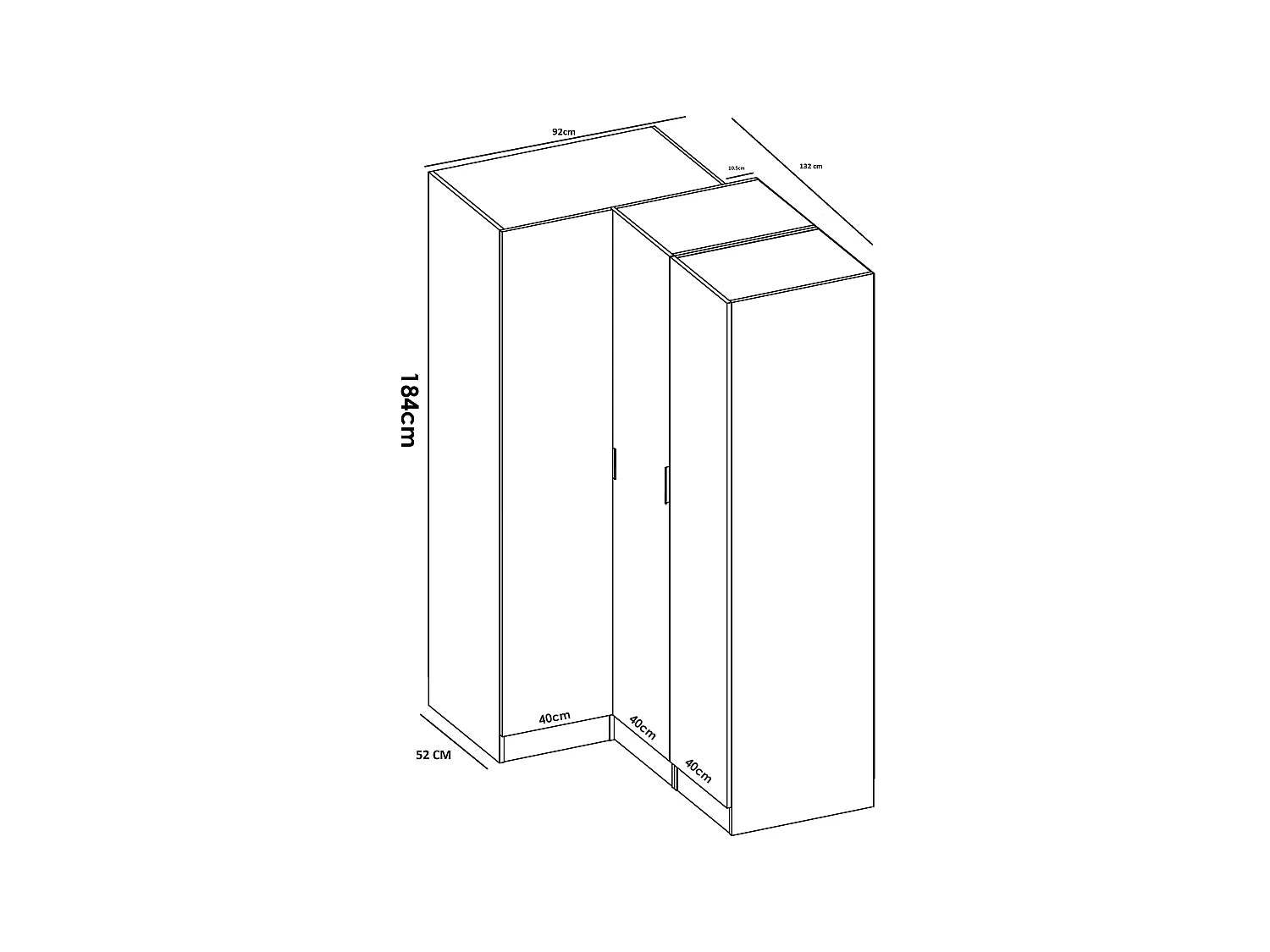 Armario de esquina 3 puertas - Ancho 132 cm - Blanco - LISTOWEL