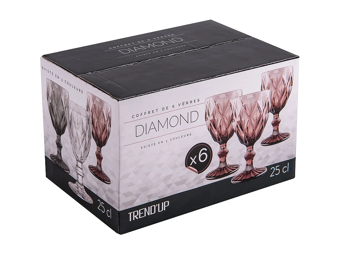 Boite de 6 verres à pied Diamond 25 cl rose