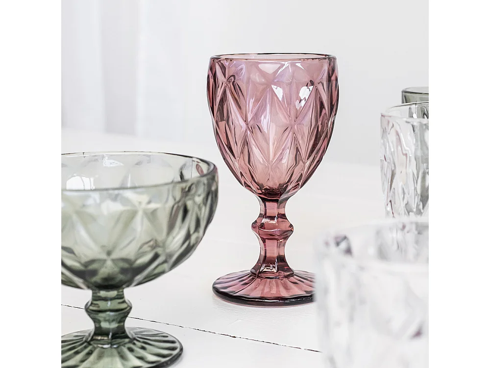 Boite de 6 verres à pied Diamond 25 cl rose