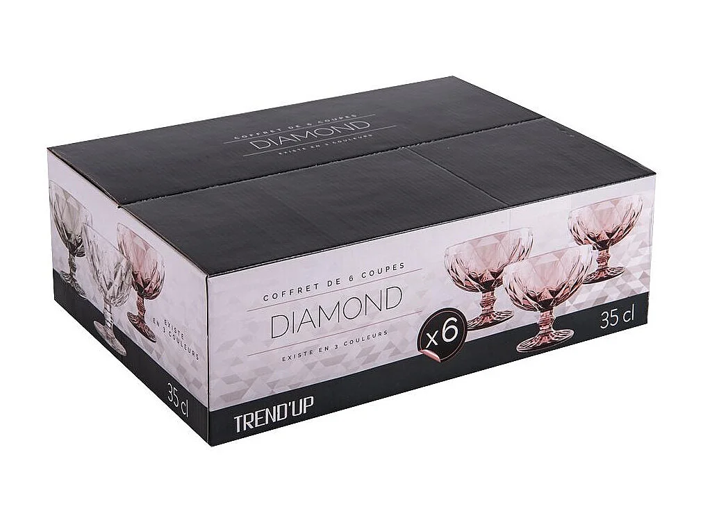 Boite de 6 coupes de glace 35 cl diamond rose