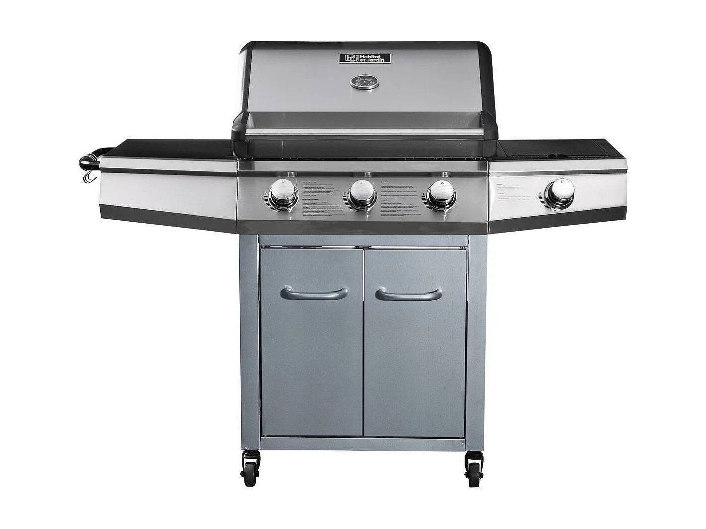 Barbecue Gaz "Bingo 4" - 4 brûleurs dont 1 latéral - 14kW + Housse protection - Argenté