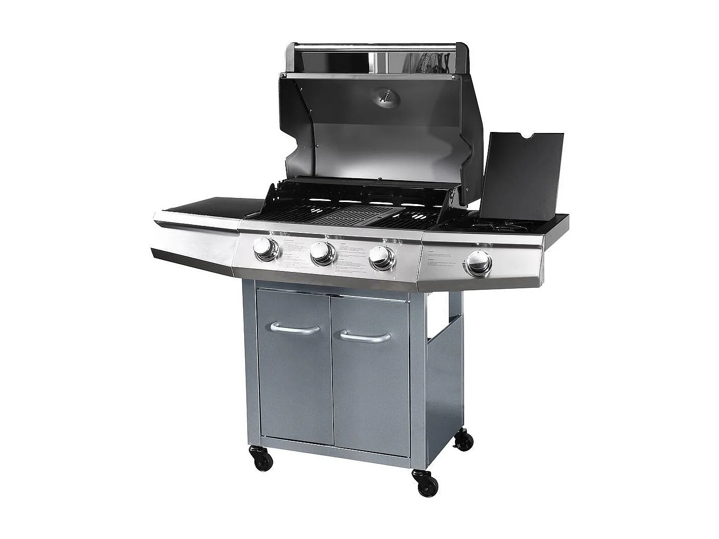 Barbecue Gaz "Bingo 4" - 4 brûleurs dont 1 latéral - 14kW + Housse protection - Argenté