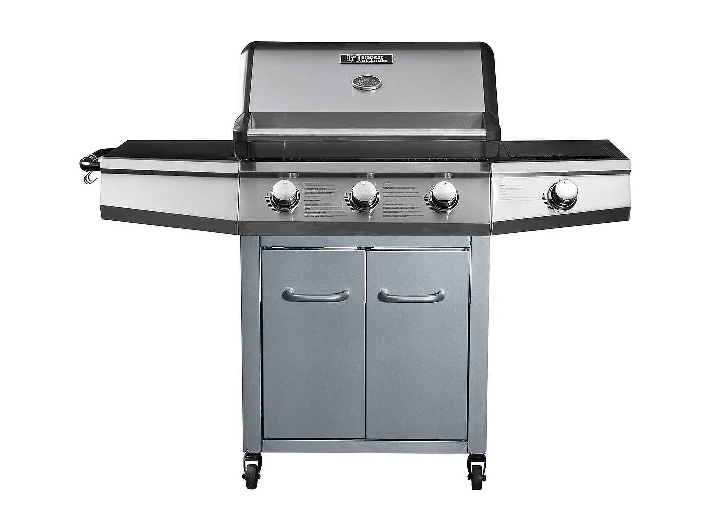 Barbecue a Gas "Bingo 4" - 4 piastre di cui 1 laterale  - 14kW + Fodera di protezione- Argento