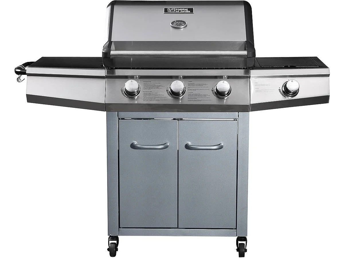 Barbecue Gaz "Bingo 4" - 4 brûleurs dont 1 latéral - 14kW + Housse protection - Argenté