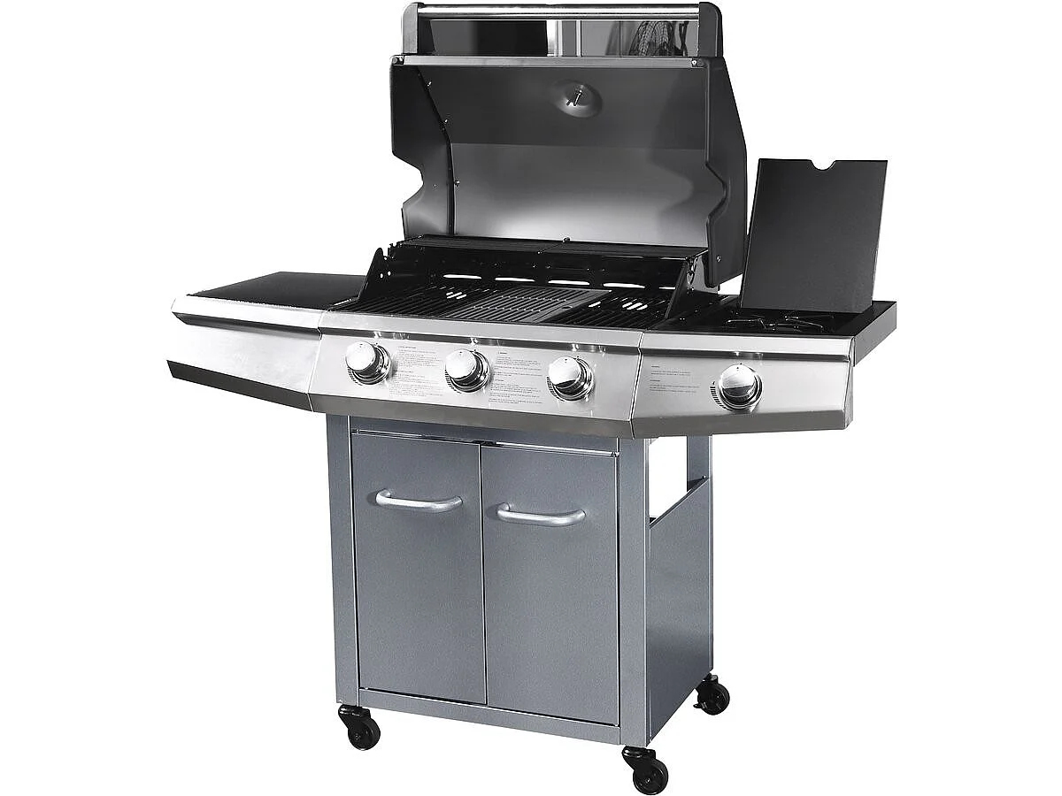 Bingo 4 Gasolgrill - 4 brännare + 1 sidobrännare - 14 kW - Rostfritt stål - 67x44cm Stekyta - Silver