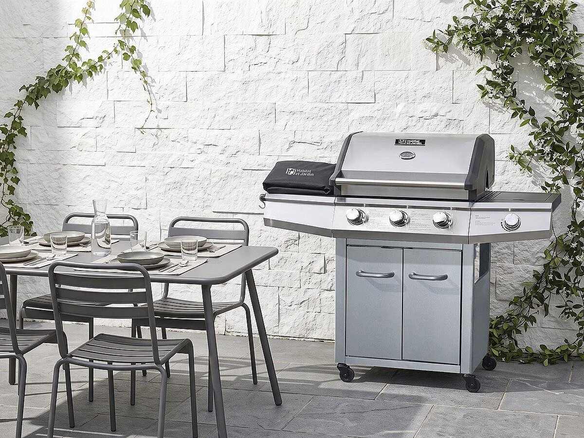 Bingo 4 Gasolgrill - 4 brännare + 1 sidobrännare - 14 kW - Rostfritt stål - 67x44cm Stekyta - Silver