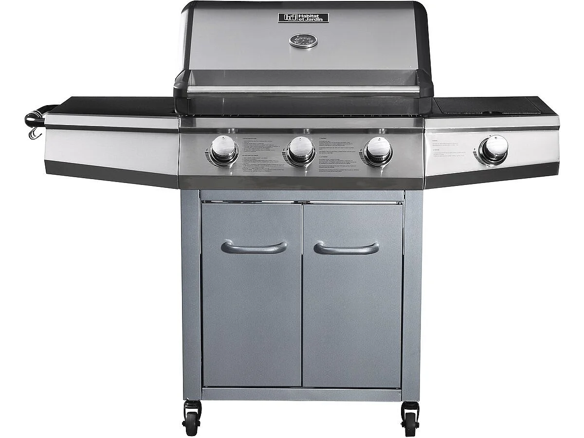 Bingo 4 Gasolgrill - 4 brännare + 1 sidobrännare - 14 kW - Rostfritt stål - 67x44cm Stekyta - Silver