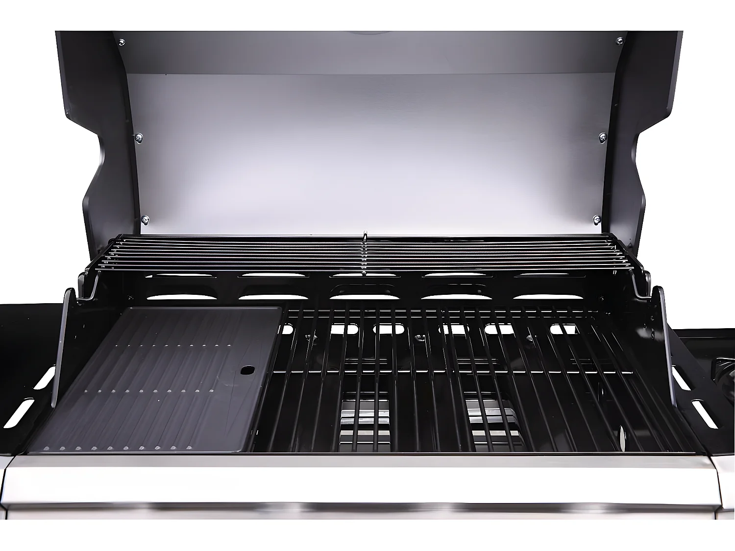 Gasgrill mit LED "Bingo 4" - 4 Brenner davon 1 Seitenbrenner - 14 kW + Schutzhülle - Schwarz