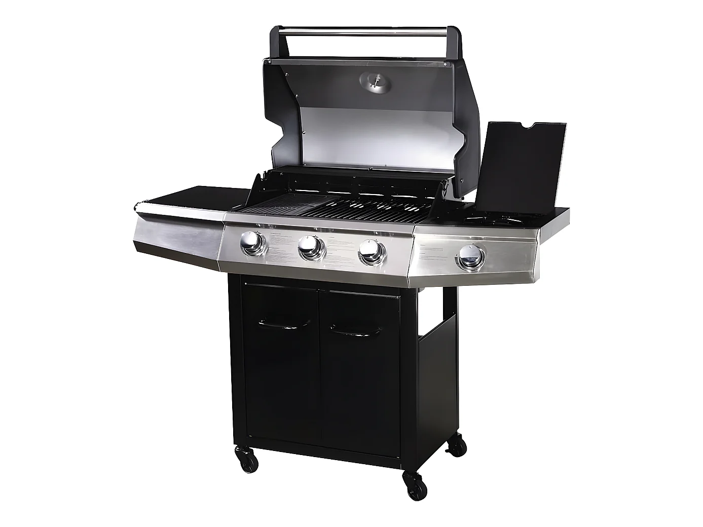 Barbecue Gaz avec LED "Bingo 4" - 4 brûleurs dont 1 latéral - 14kW + Housse protection - Noir