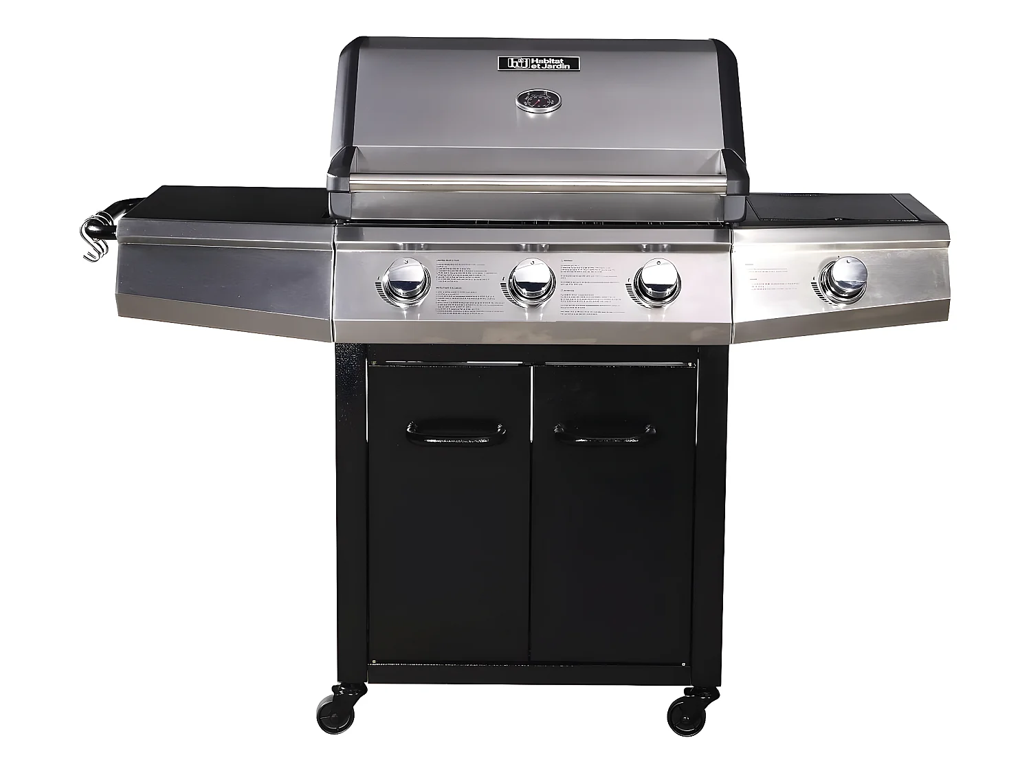 Barbecue Gaz avec LED "Bingo 4" - 4 brûleurs dont 1 latéral - 14kW + Housse protection - Noir