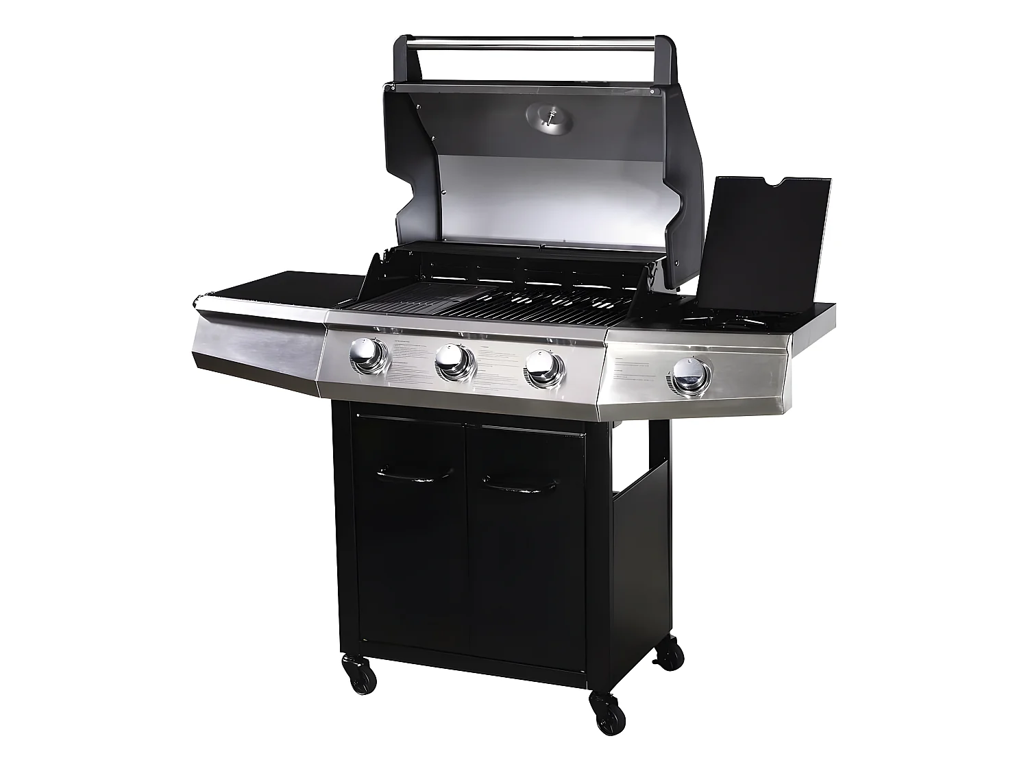 Barbecue Gaz avec LED "Bingo 4" - 4 brûleurs dont 1 latéral - 14kW + Housse protection - Noir