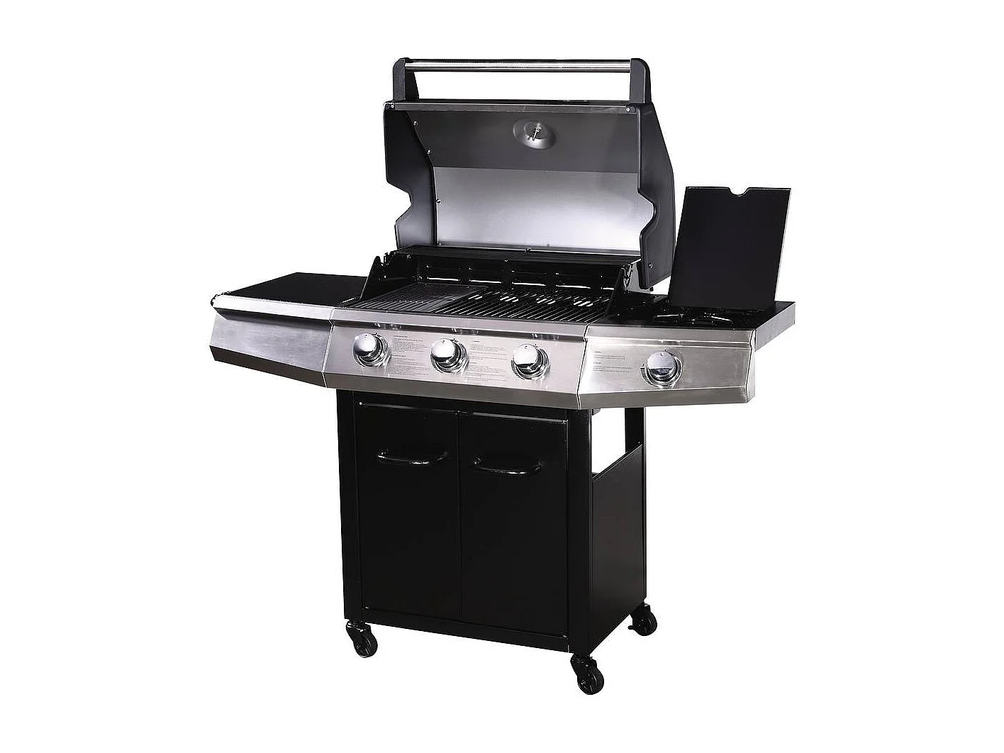 Barbecue Gaz avec LED "Bingo 4" - 4 brûleurs dont 1 latéral - 14kW + Housse protection - Noir