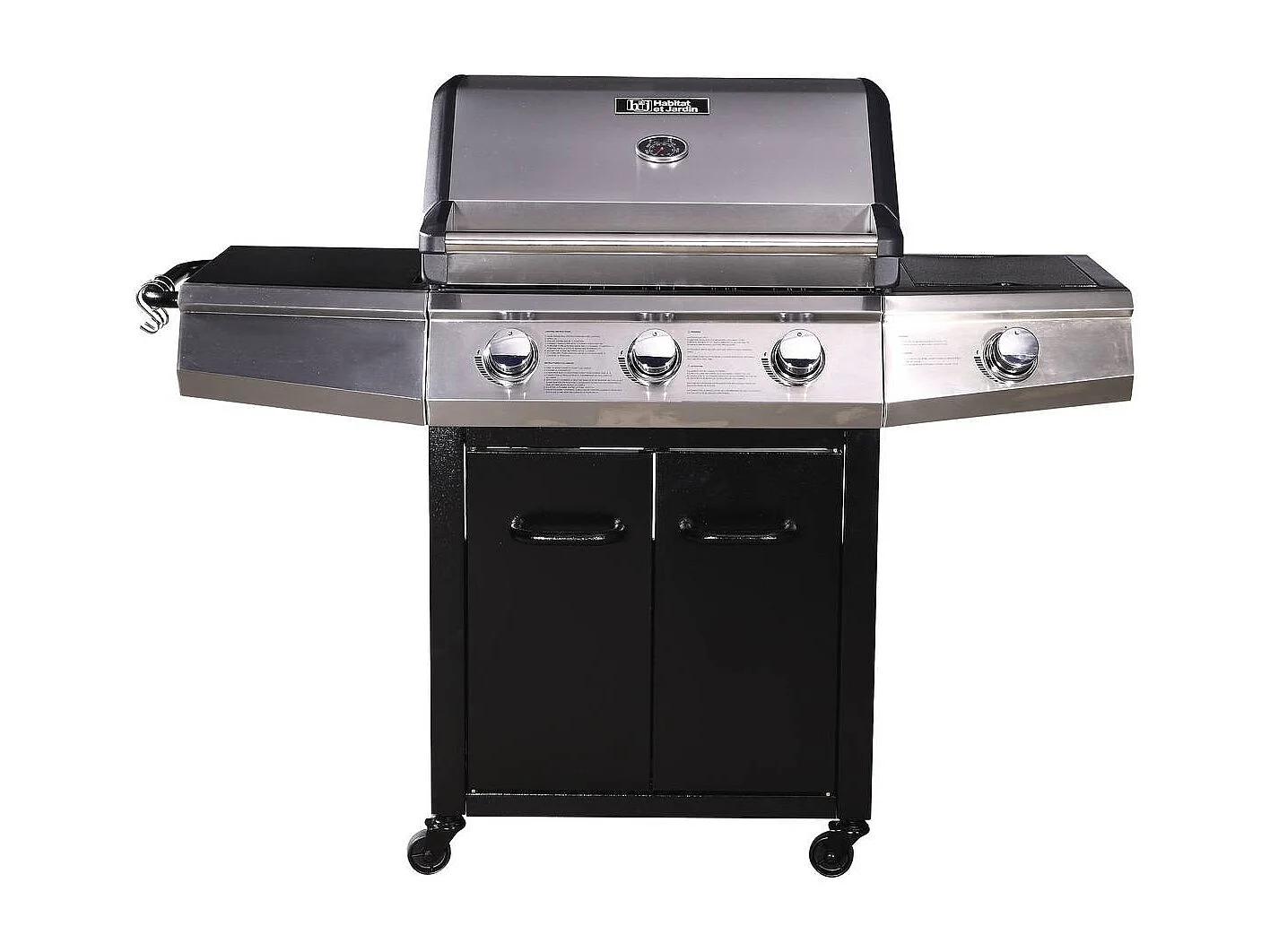Barbecue Gaz avec LED "Bingo 4" - 4 brûleurs dont 1 latéral - 14kW + Housse protection - Noir
