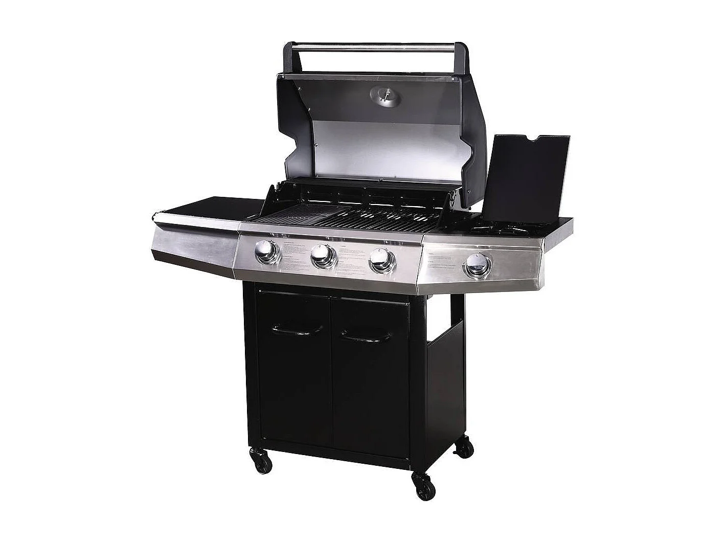 Gas BBQ gasbarbecue barbecue met led "Bingo 4" - 4 branders waarvan 1 zijbrander - 14 kW + beschermhoes - Zwart