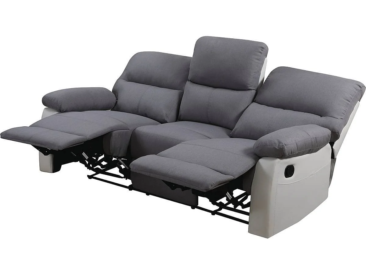 Sofá relax "Lincoln" - 197 x 89 x 103 cm - 3 lugares - Branco / Cinza claro