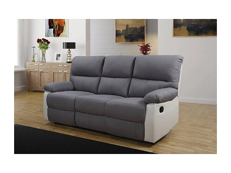 Canapé relax "Lincoln" - 197 x 89 x 103 cm - 3 places - Blanc / Gris clair