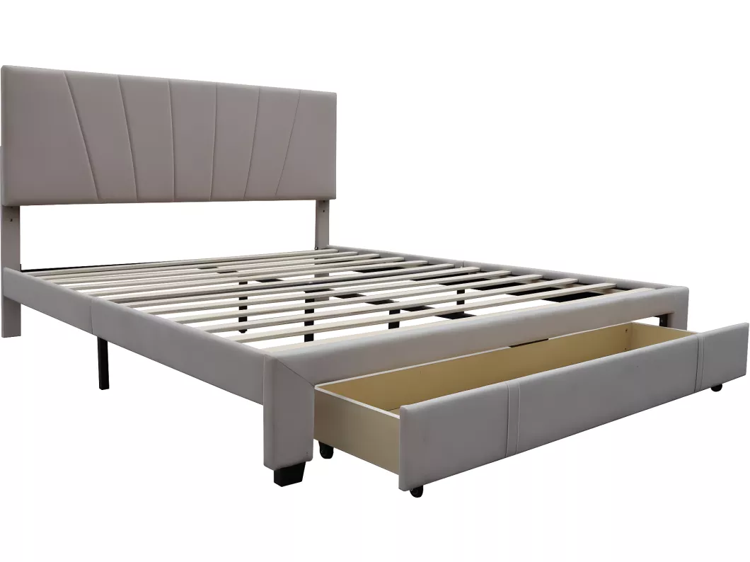 Kauf Unique Doppelbett mit Schublade "Thea" aus Samt - Beige