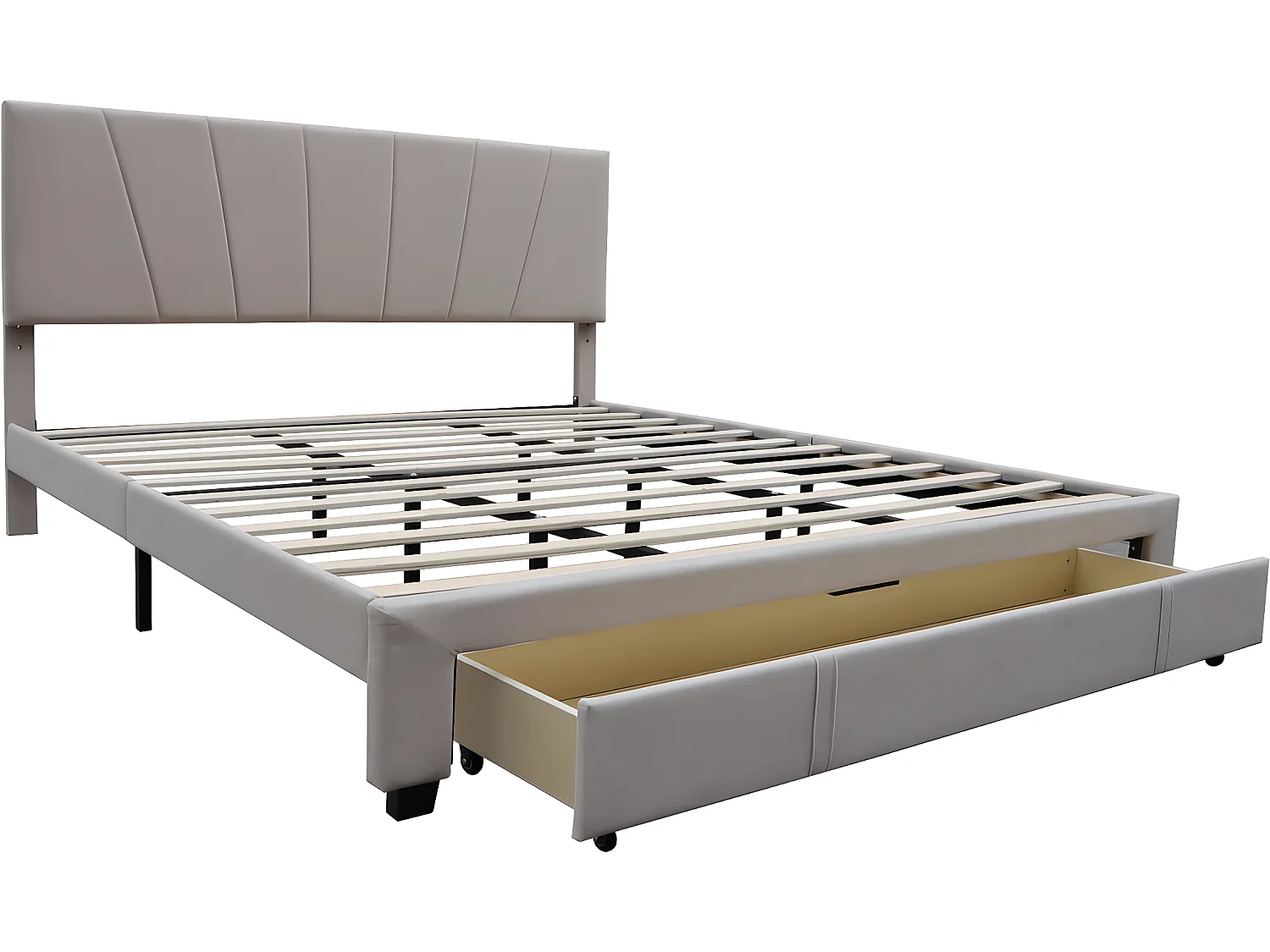 Cama de casal em veludo bege com gaveta de armazenamento "Théa" - 180 x 200 cm
