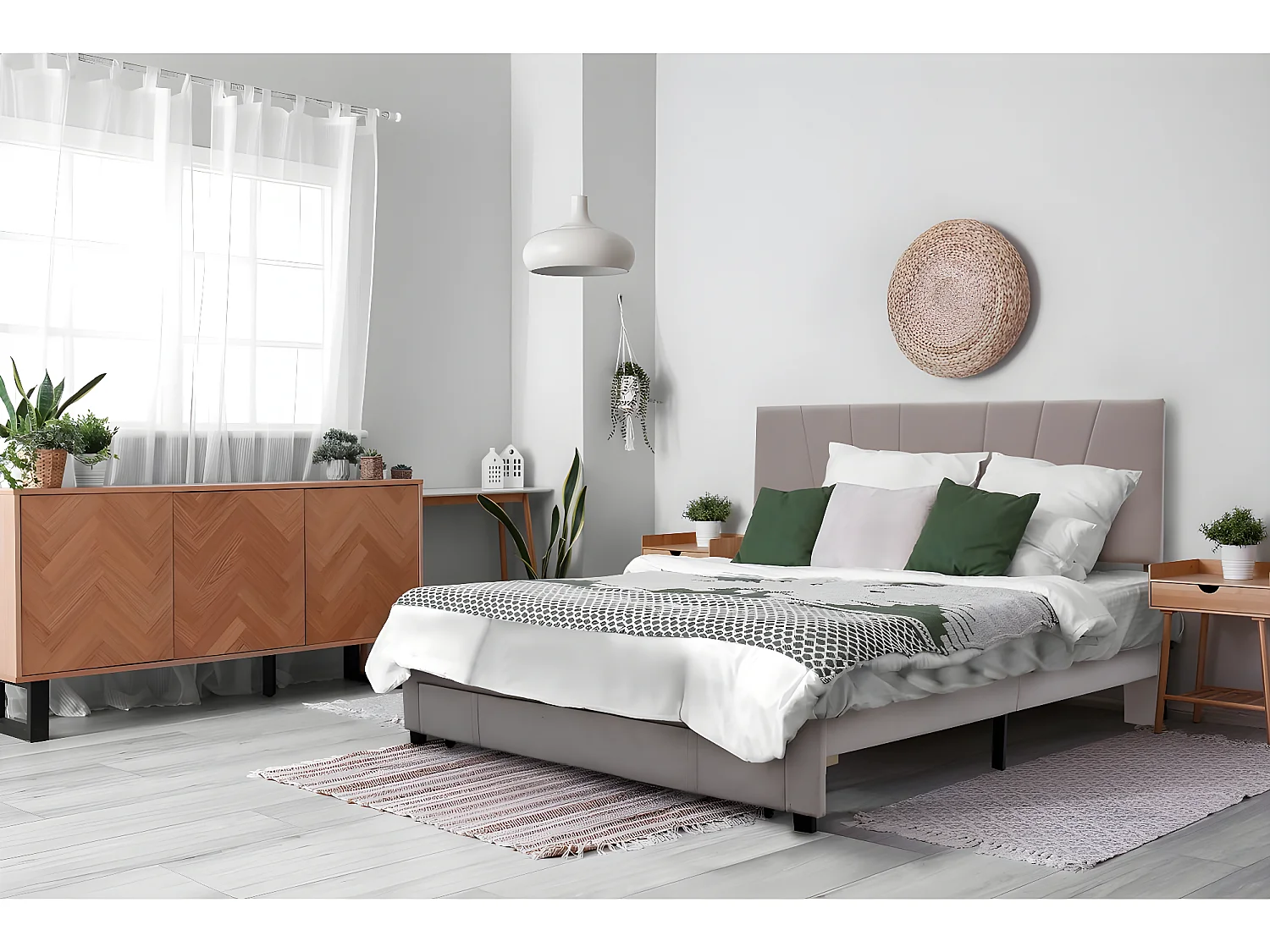 Cama de casal em veludo bege com gaveta de armazenamento "Théa" - 180 x 200 cm