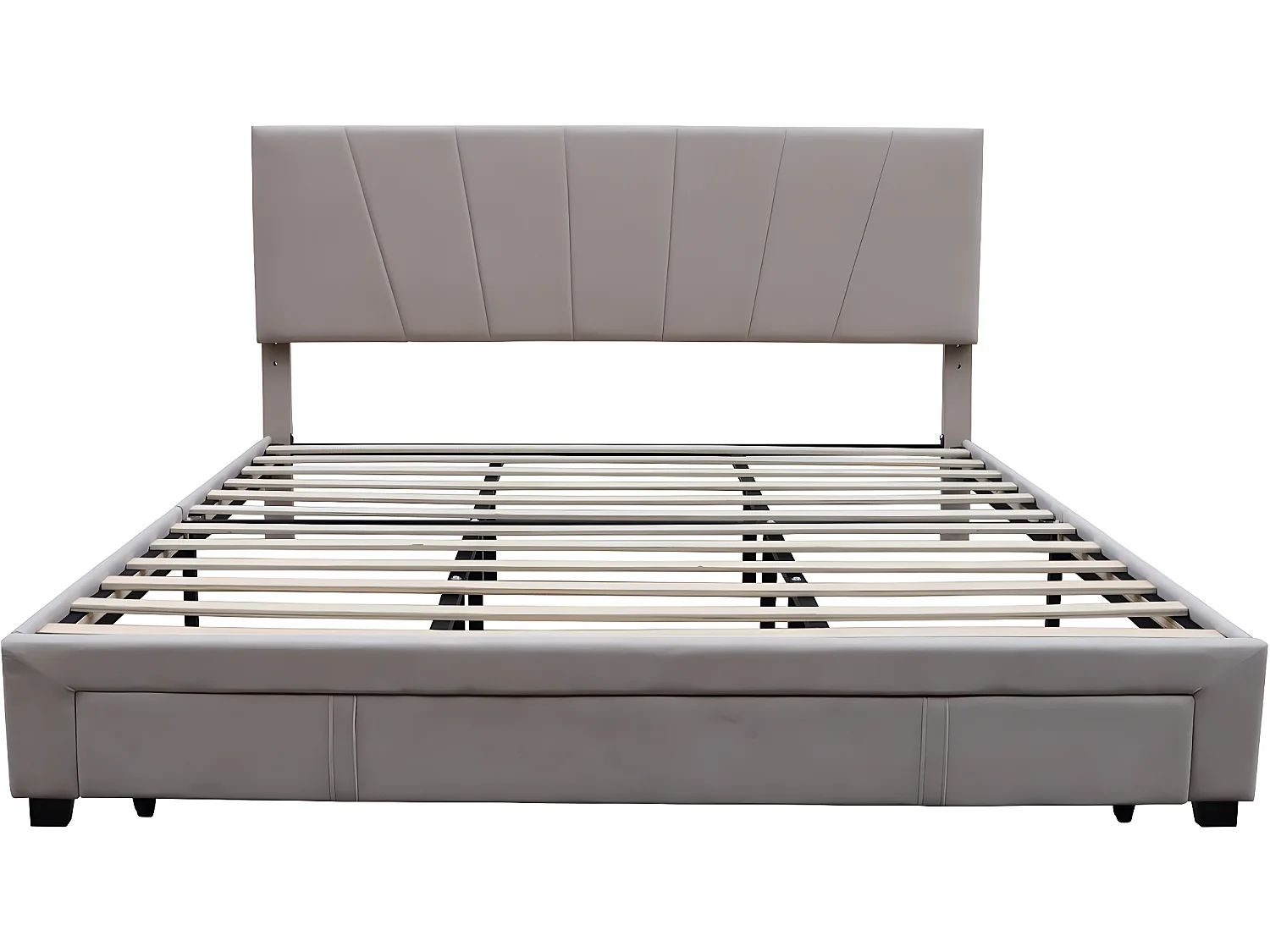 Cama de casal em veludo bege com gaveta de armazenamento "Théa" - 180 x 200 cm