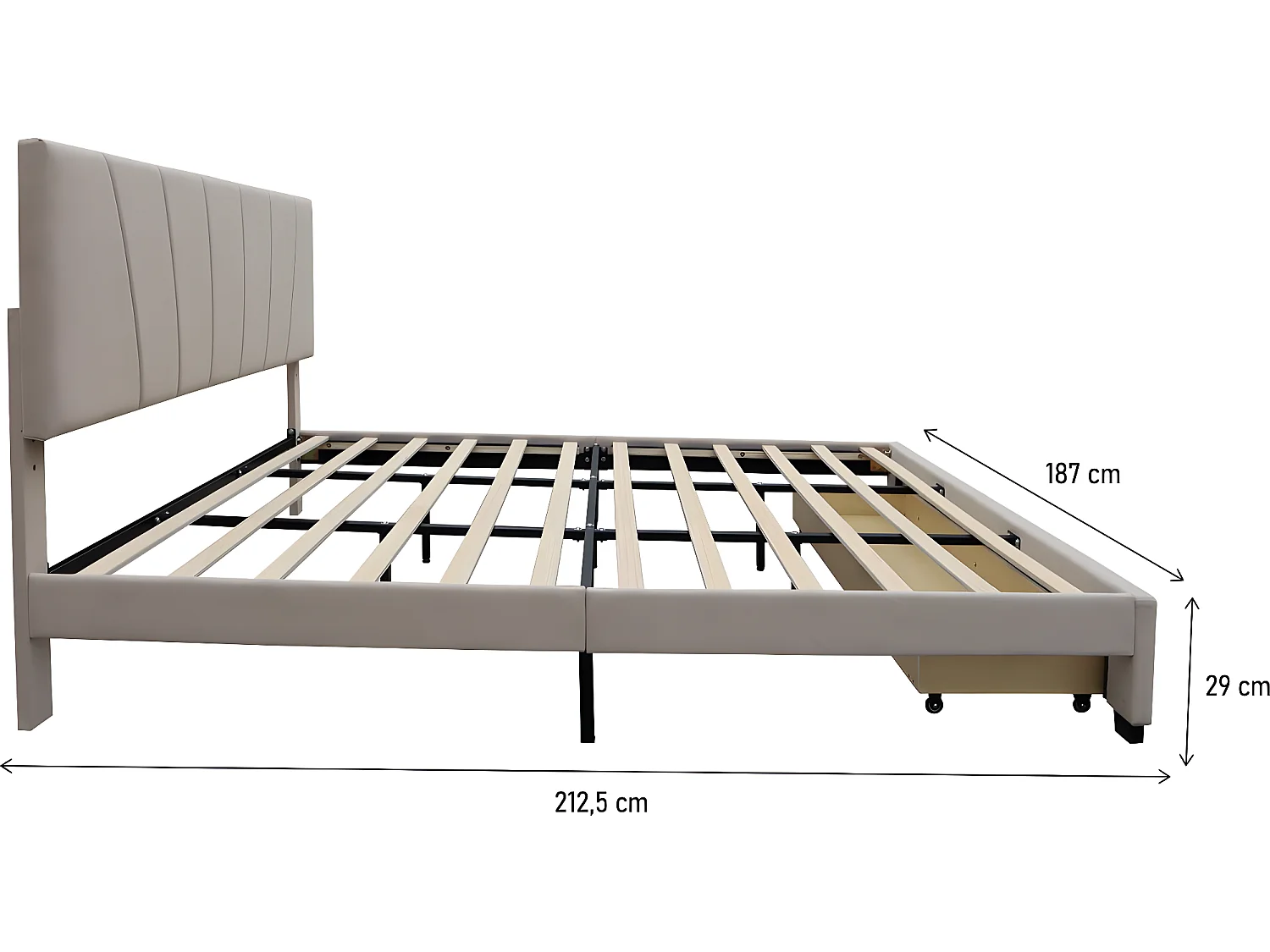 Cama de casal em veludo bege com gaveta de armazenamento "Théa" - 180 x 200 cm