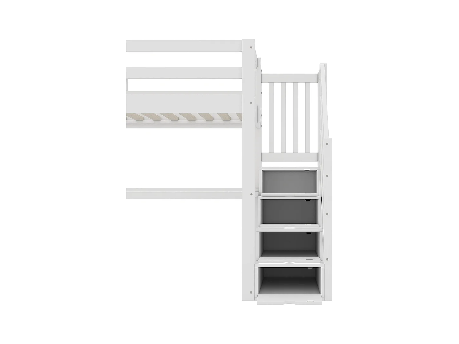 Lit mezzanine en bois de pin - 90x200cm - avec escalier de rangement et bureau - avec sommier à lattes - Blanc