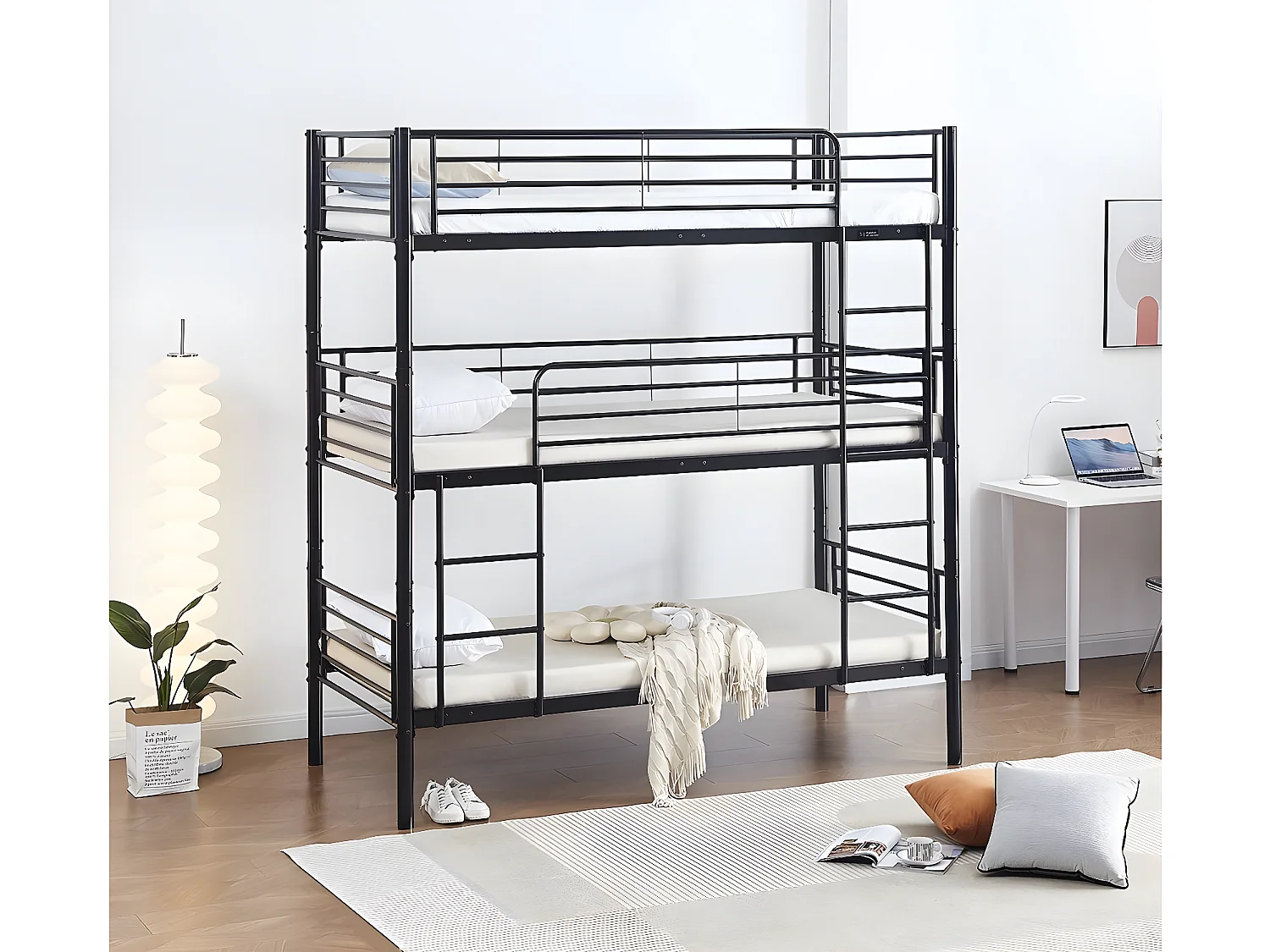 Letto a castello triplo in metallo "HAVIN" - 90 x 190 cm - Nero