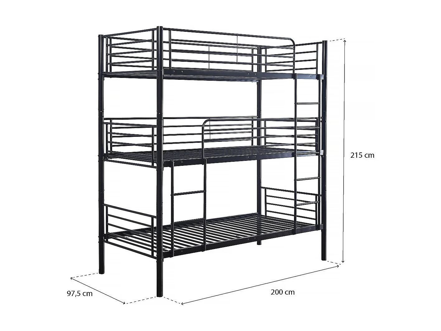 Lit superposé en métal triple "HAVIN" - 90 x 190 cm - Noir