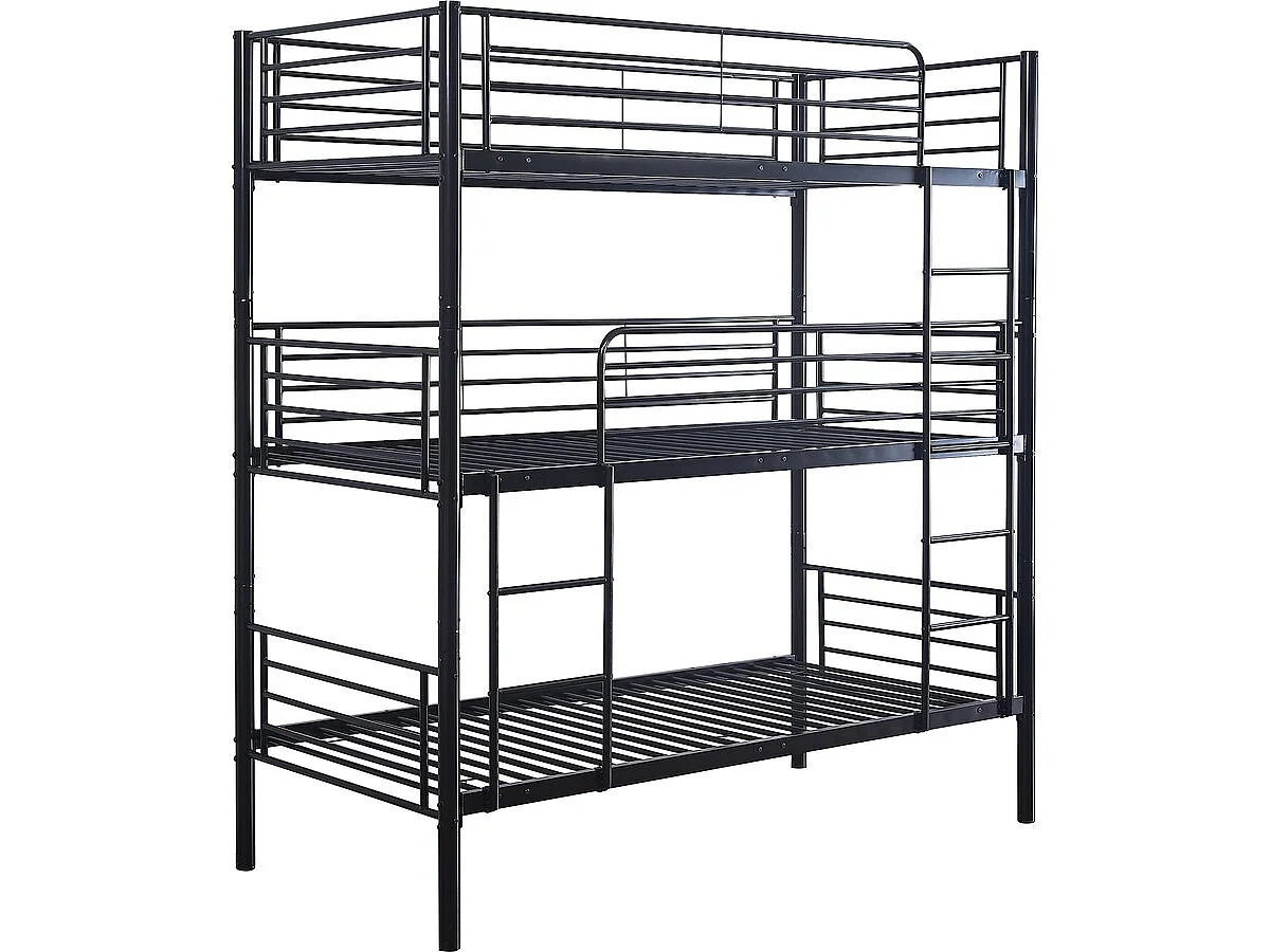Stapelbed metaal 3 eenpersoonsbedden "HAVIN" - 90 x 190 cm - Zwart