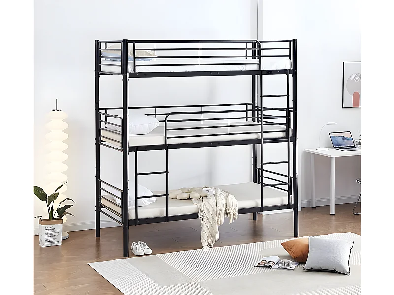 Letto a castello triplo in metallo "HAVIN" - 90 x 190 cm - Nero